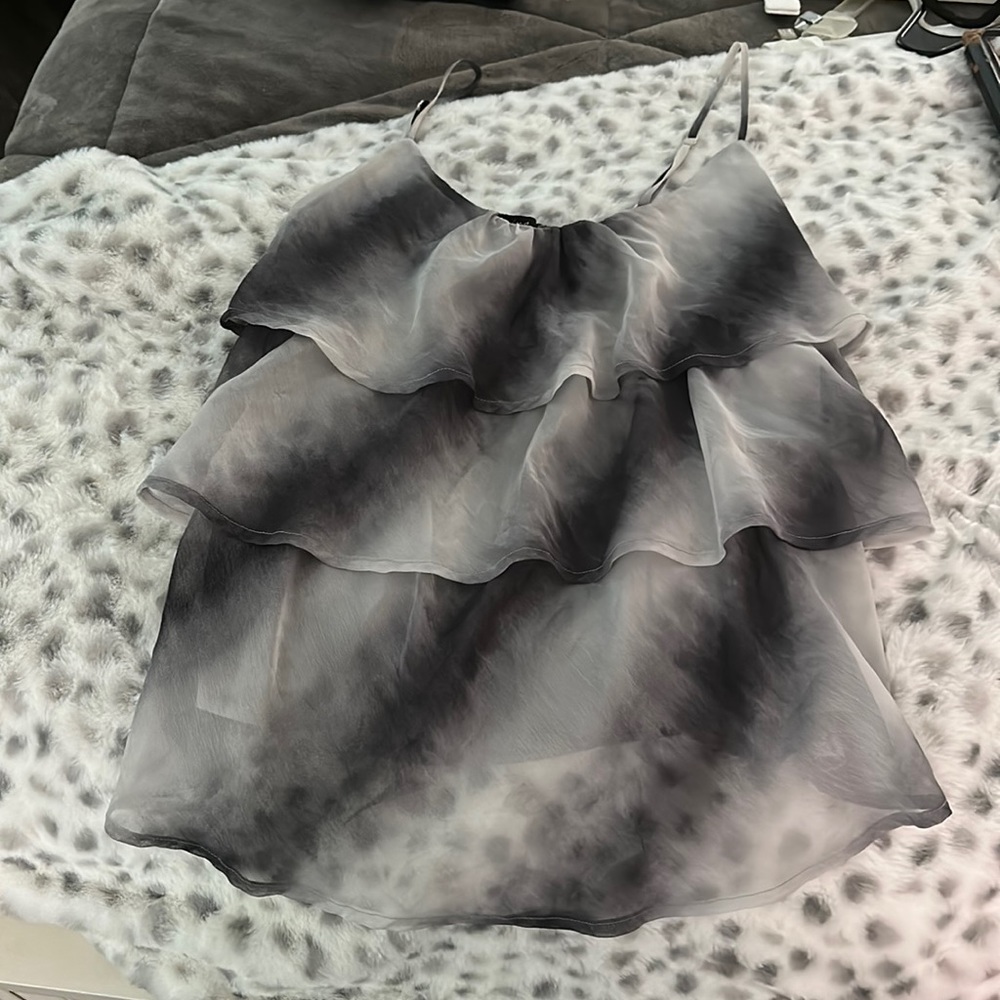 grey and white blouse